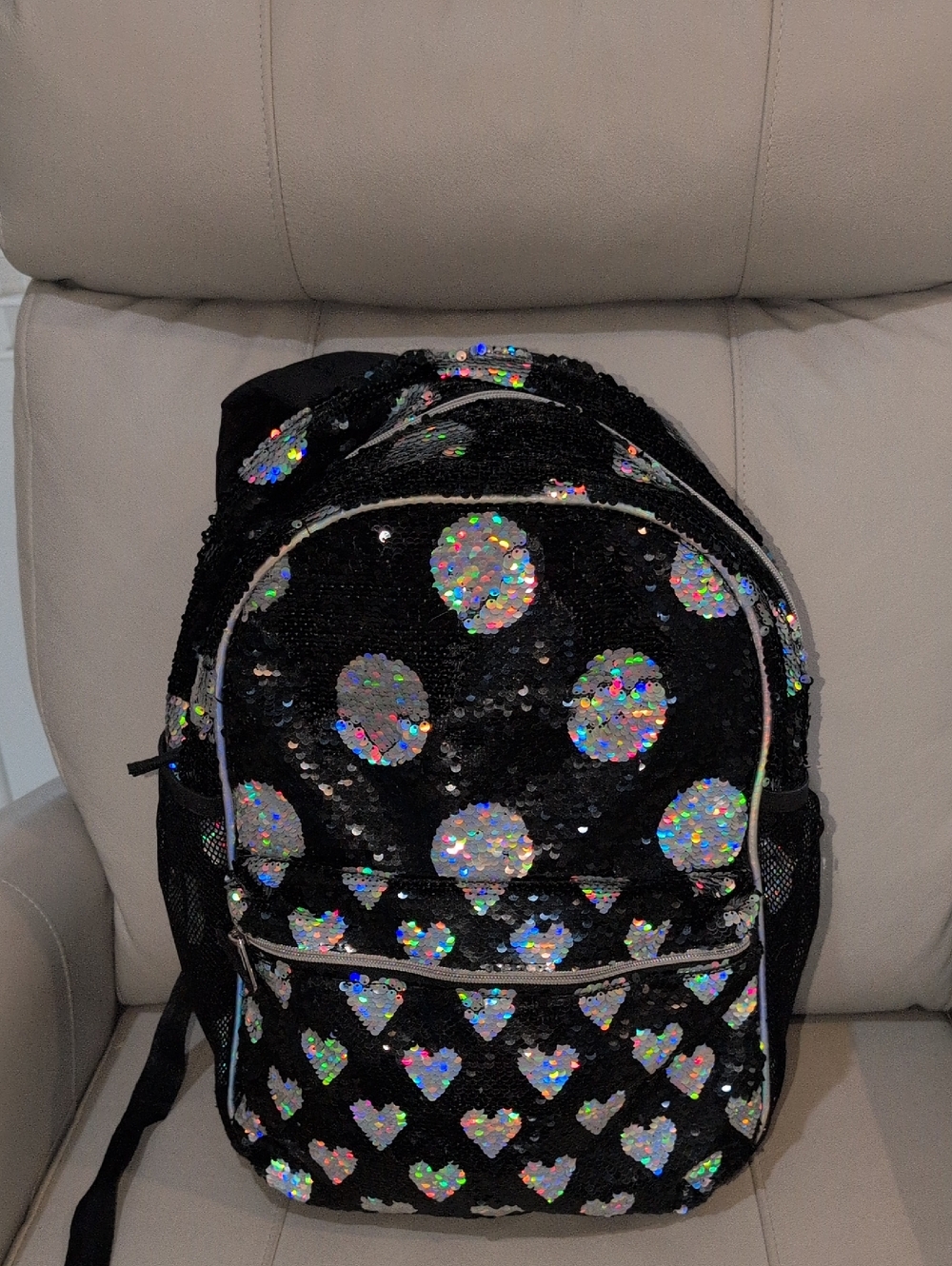 The Children's Place Sequin Heart Polka Dot Backpack - Black And Silver